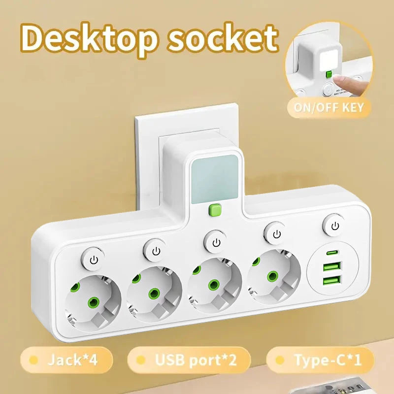 EU Power Strip with USB-C, Multiple AC Outlets & Switches EU Power Strip Zpaxo