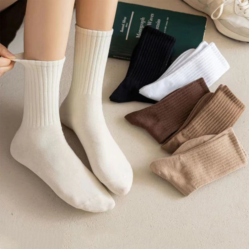 2 Pairs Women Cotton Socks Medium Tubes Knitted Loose Soft Crew