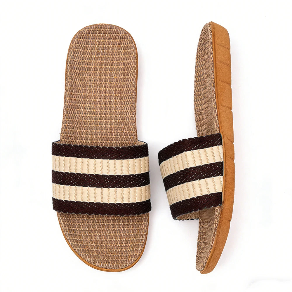 Summer Men Slippers Antislip Home Lightweight Shoes Indoor Linen Soft