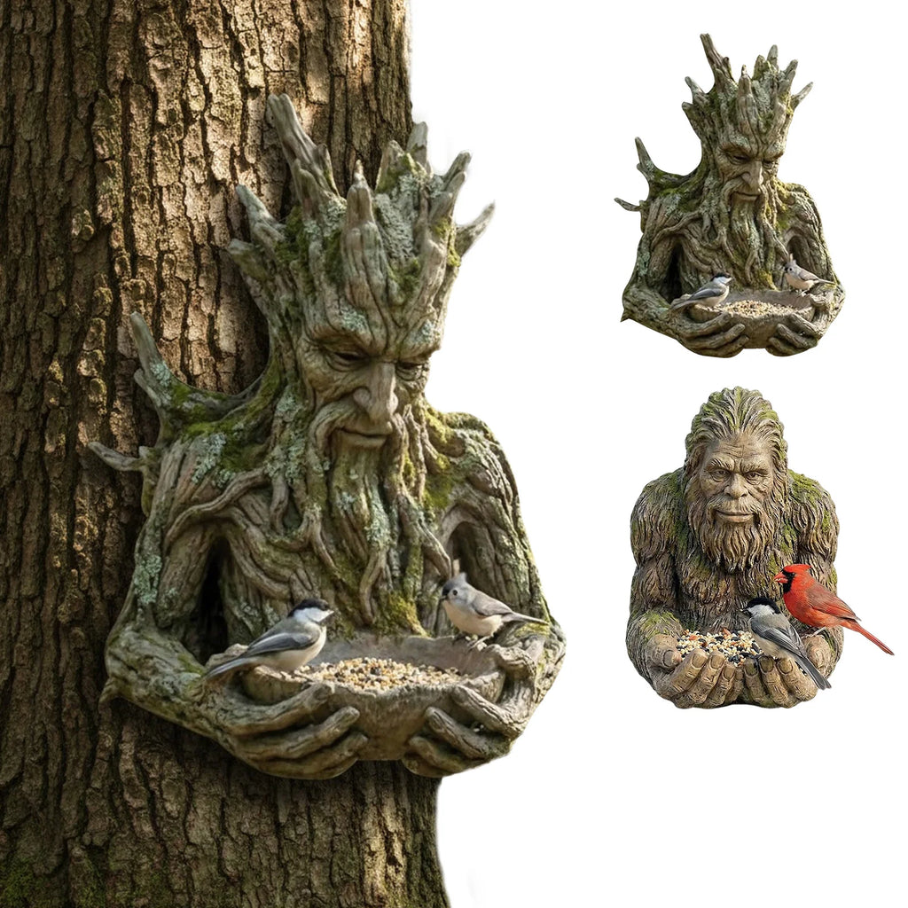 Bird Feeding Sculpture Hidden Hang Hole Ancient Tree Feeder