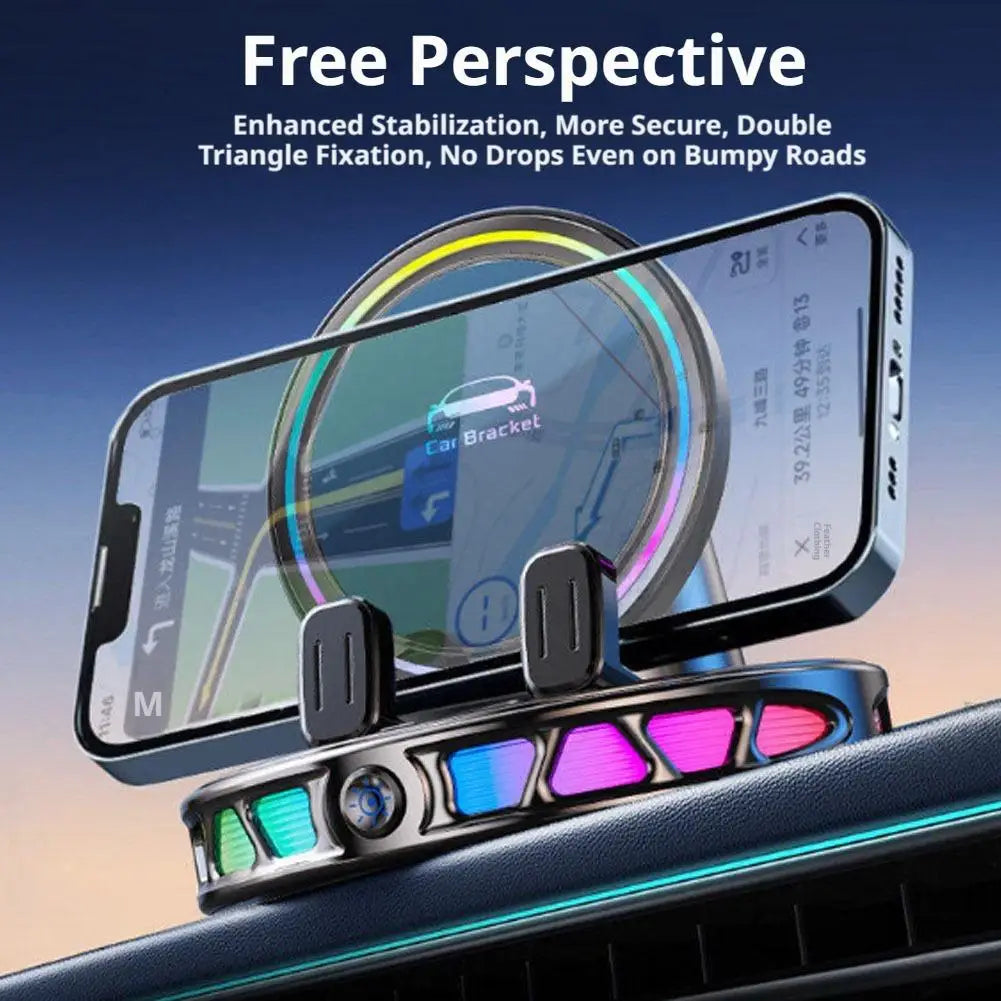 2026 New RGB Ambient Light Car Wireless Charger Dashboard Auto-Clamping Magnetic Phone Holder Car Wireless Charger Stand Zpaxo