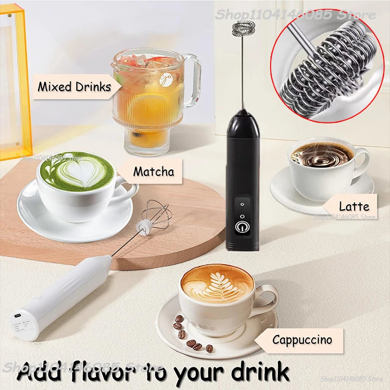 MINI Milk Frother USB Rechargeable 3 Speeds Foam Maker Coffee Whisk Mixer Electric Handle Blender Egg Beater Zpaxo