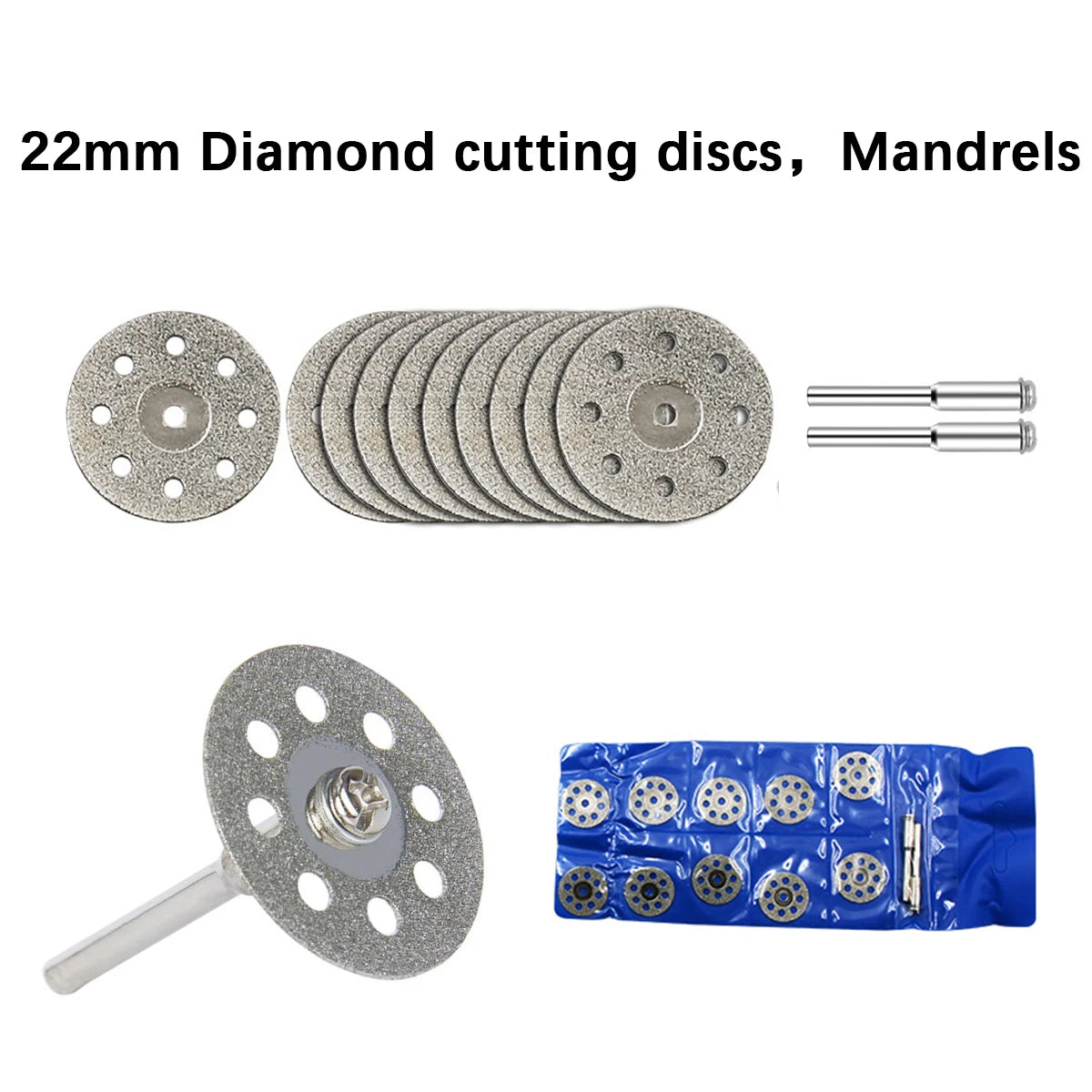 22mm Diamond Cutting Discs & Grinding Wheel Shafts – 10/30 Pack