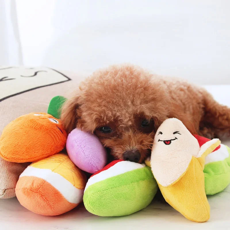 Bite Resistant Plush Squeaky Fruit Dog Toy Durable Chew Small Medium