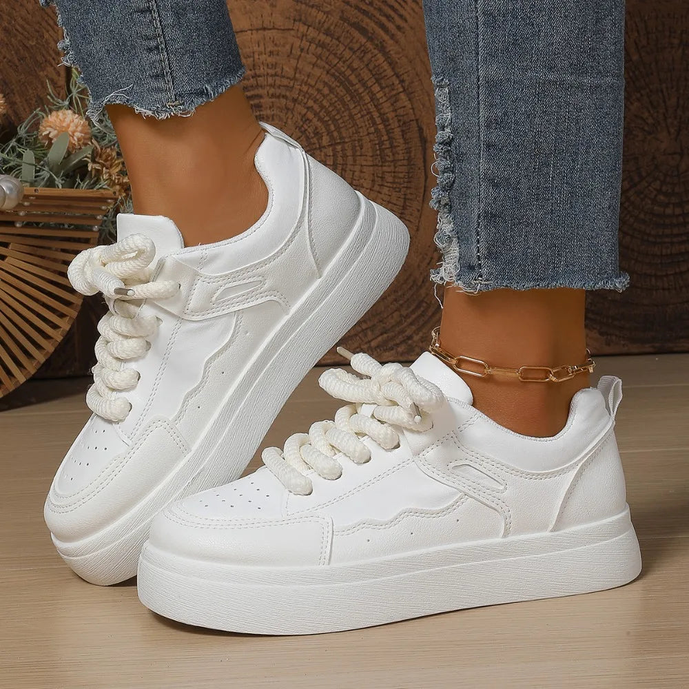 Round-toe Lace-up Casual White Thick-soled Vulcanized Shoes Seasonal