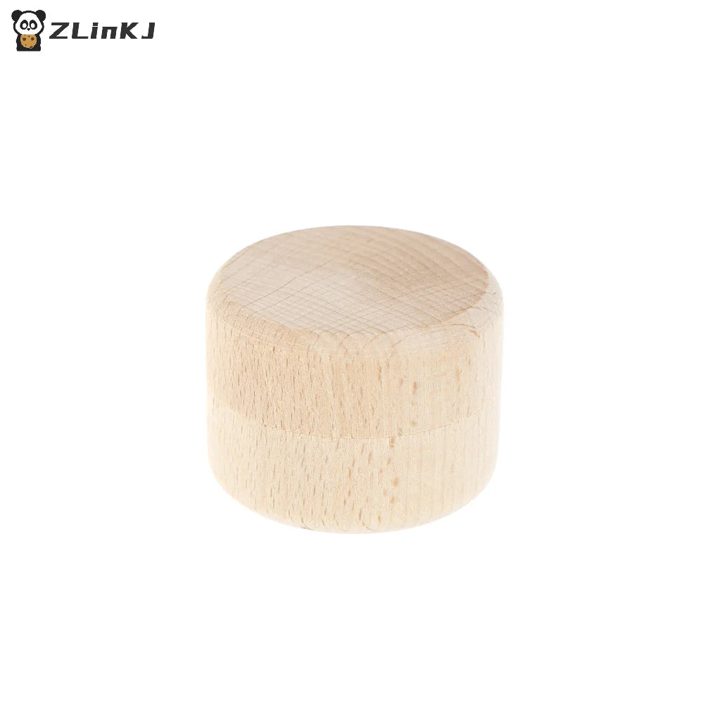 ▶1Pcs Round Wooden Wedding Ring Jewelry Trinket Box Wood Storage Container Case Zpaxo