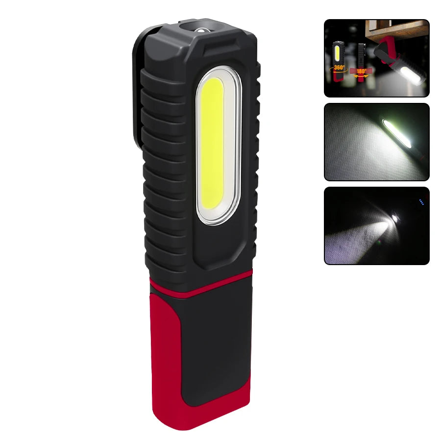 Folding COB XPE LED Work Light – Rechargeable Flashlight & SOS Torch LED Work Light Zpaxo Red Built in battery