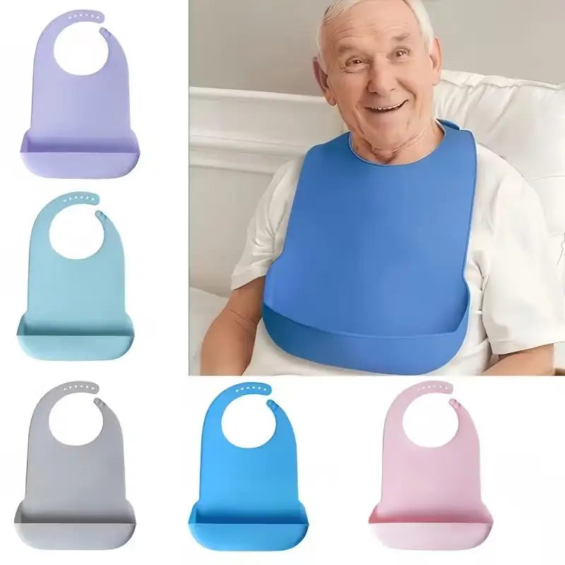 1pcs random Large Adult Bib – 6 Adjustable Sizes, Waterproof & Easy Clean, Soft 3D Design for Senior Home Care Zpaxo