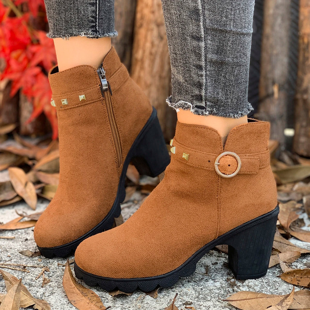 2025 New Women Boots Fashion Spring Winter Comfortable Boots Outdoor Ankle Boots Ladies High Quality High Heels Shoes for Women Zpaxo Brown 40