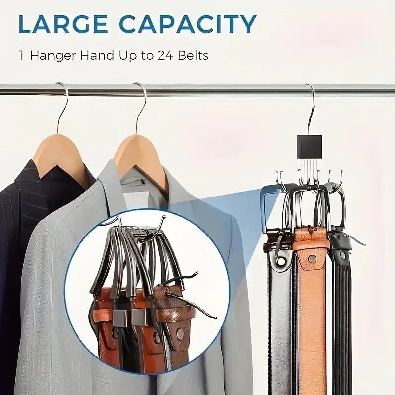 Rotating Wood & Multipurpose Hanger for Belts, Bras, Ties, Scarves,Space-Saving Design with Stainless Steel Hooks Zpaxo