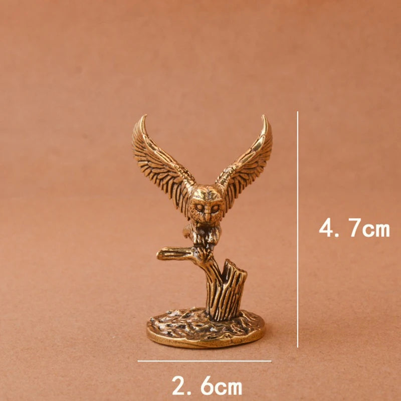 1Pc Owl Statue Antique Solid Brass Owl Mini Figurines Retro Copper Animal Tea Pet Desktop Ornament Decor Crafts Animal Figurines Zpaxo Copper