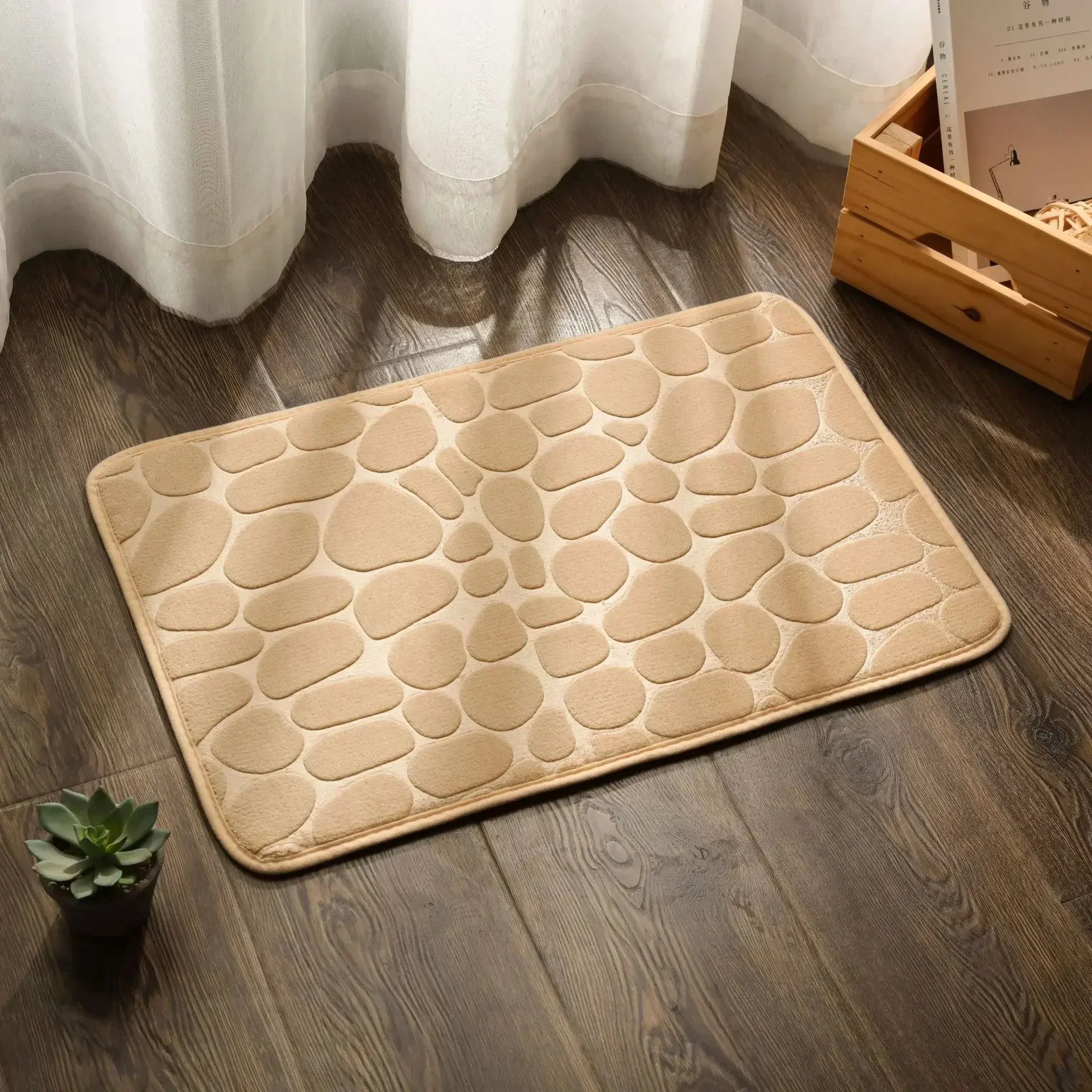 Non Slip Bathroom Absorbing Bath Mat Cobblestone Embossed Mat Floor Rug Shower Room Doormat Memory Foam Cobblestone Mat 40X60CM Zpaxo Beige
