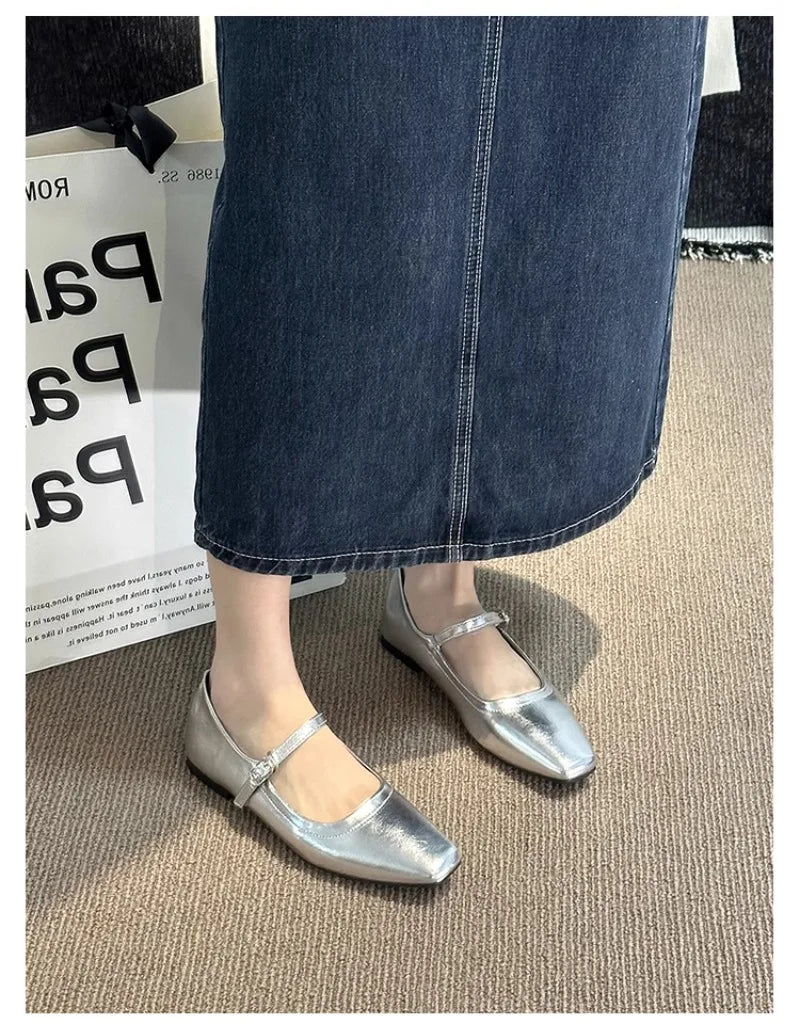 Flat Shoes for Women 2025 Spring and Autumn Silver Soft Sole Flat Mary Jane Women's Shoes Loafers Women Lolita Shoes for Women Zpaxo Silver 41