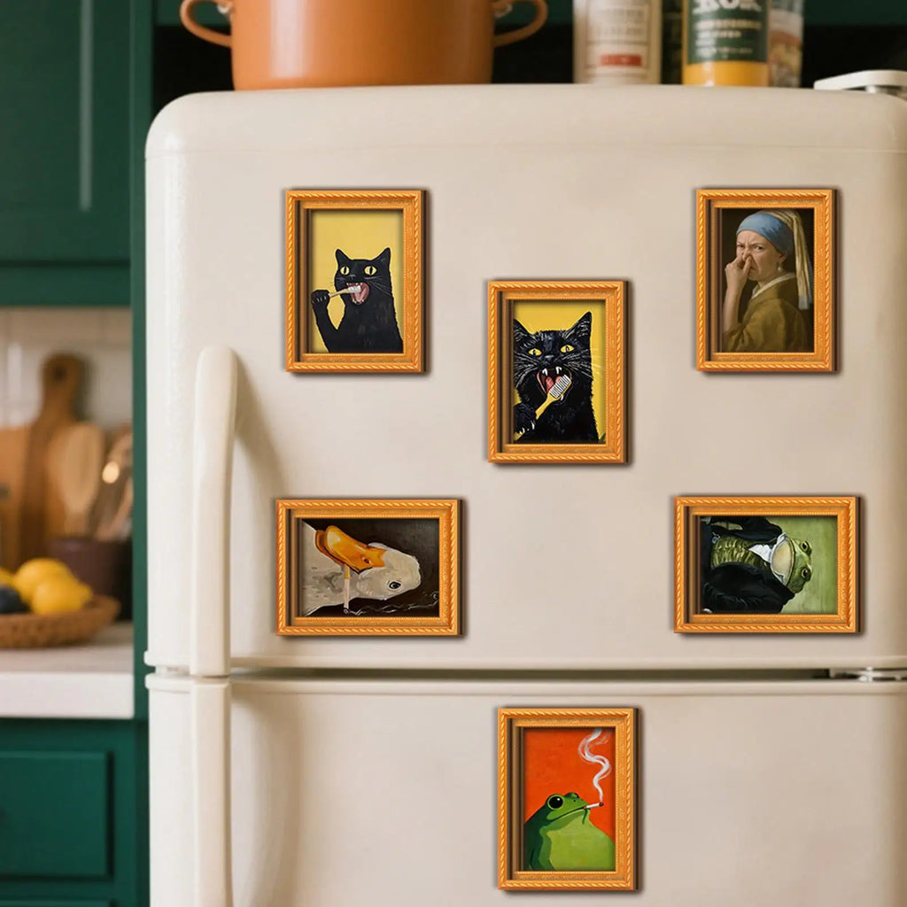 Cat Magnets 6-Piece Funny Wooden Cute Home Decor Anime Figure Refrigerator Magnet for Wall Door Locker Living Room Kitchen Home Zpaxo
