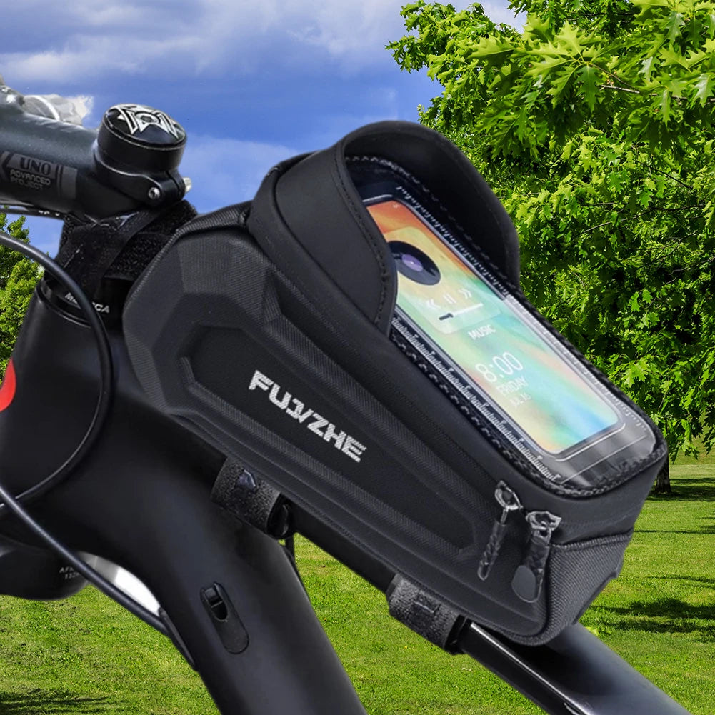 Bike Tube Bag Hard Shell Front Frame Touch Screen Phone Pouch Road