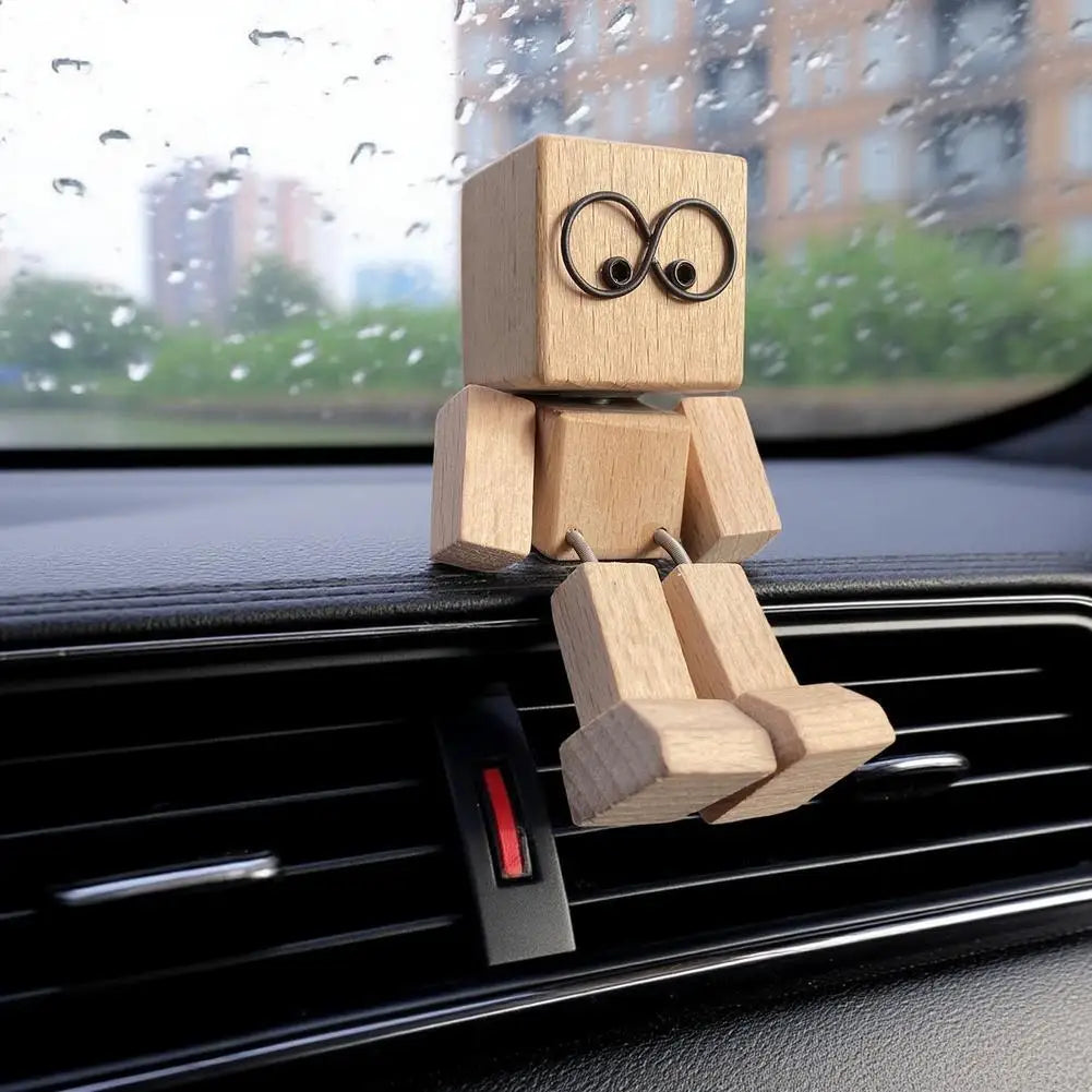 Leg-shaking Wooden Man Car Dashboard Decor Car Aromatherapy Ornaments Leg-swinging Robot Figurine Healing Gift Zpaxo