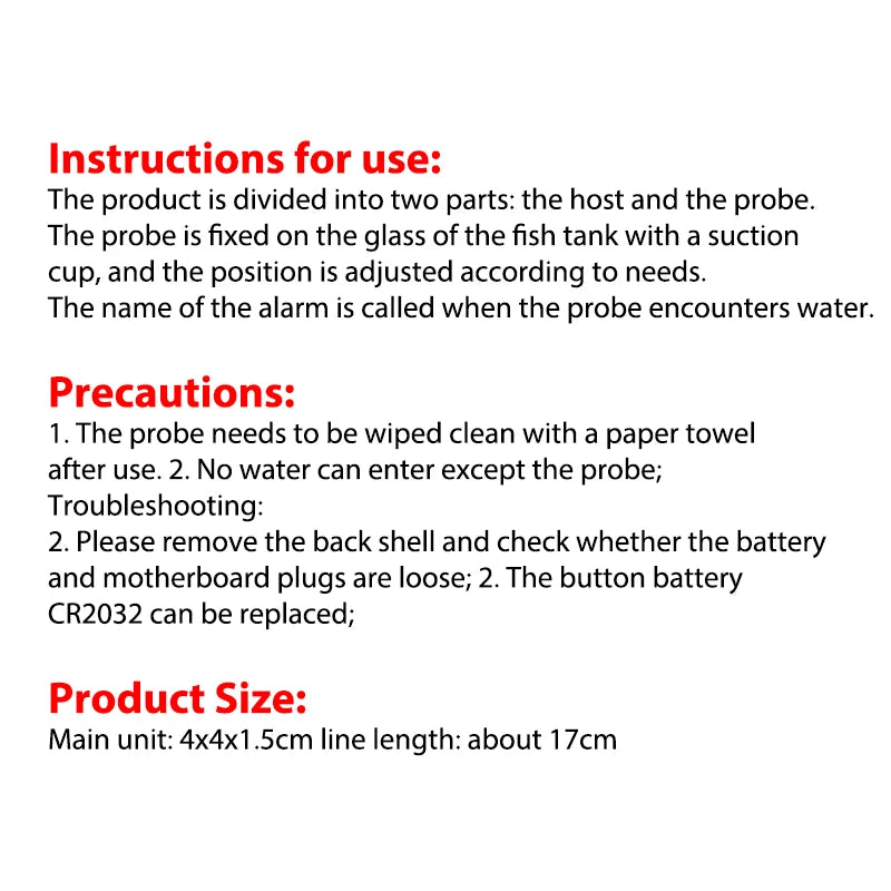 Fish Tank Water Level Alarm Immersion Detector Home Aquarium Pool