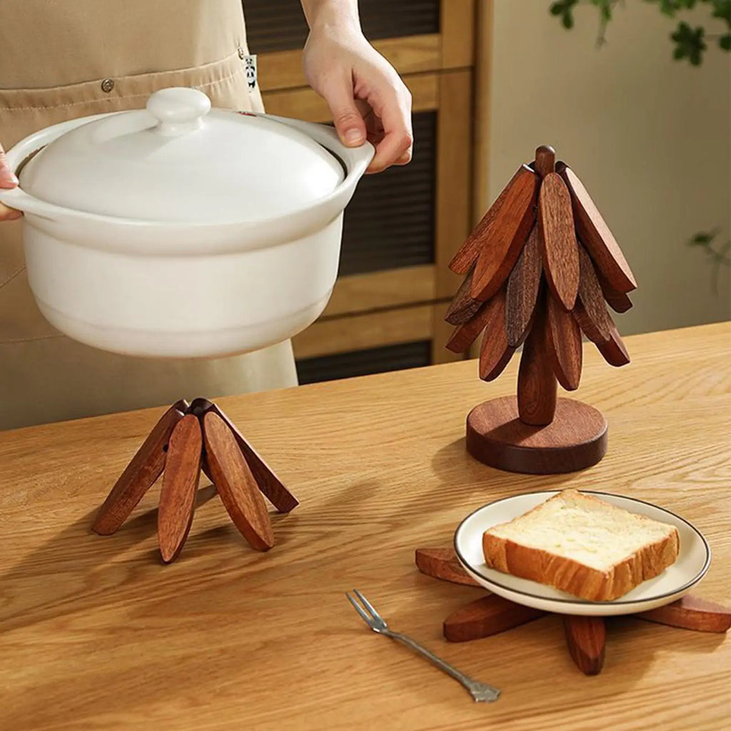 Wood Trivet Tree Shape Heat Resistant Coasters Kitchen Table