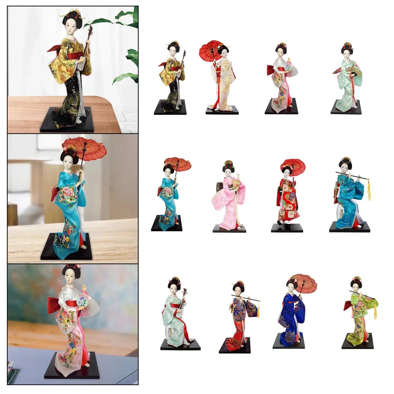 12" Japanese Geisha Collectible Figurine Kimono Dolls Asian Geisha Doll Girl Statue for Home Office Shelf Table Decoration Zpaxo