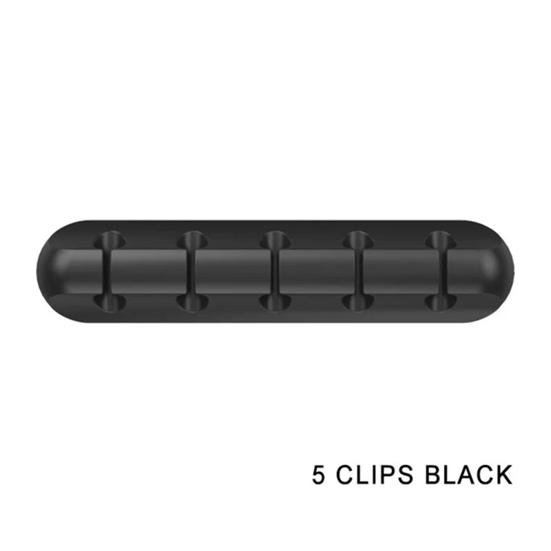 Silicone Cable Clip Winder Organizer Round Charger Cord Clips Desk Zpaxo black 5 Channel
