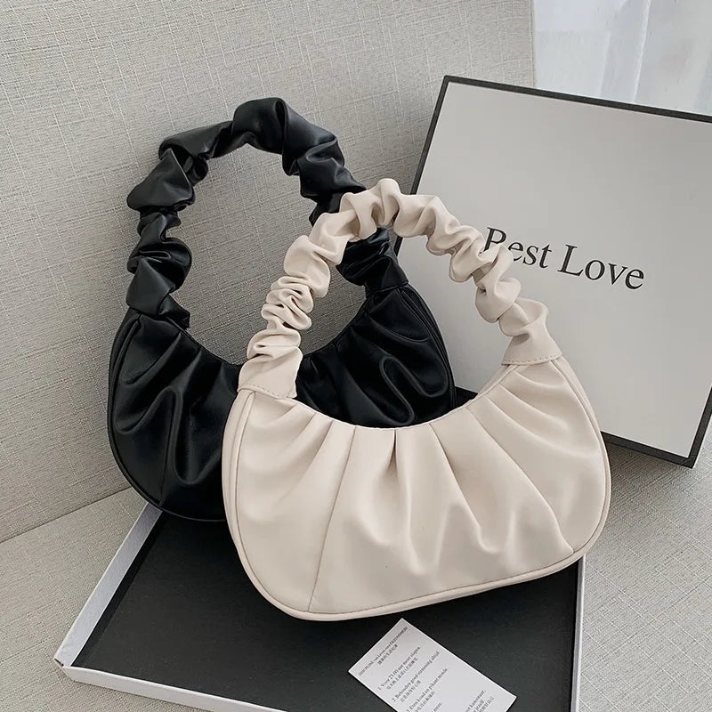 Pleated Handlebags for Women PU Cloud Bags Leisure Armpit Bag Shopping Shoulder Bags Dumpling Handbag Female Hand Bags Zpaxo