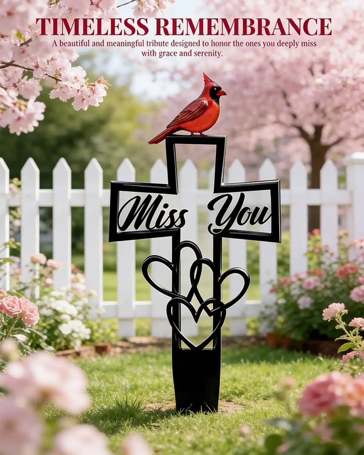 Metal Cemetery Memorial Plaque | Cross Cardinal Heart Garden Stake