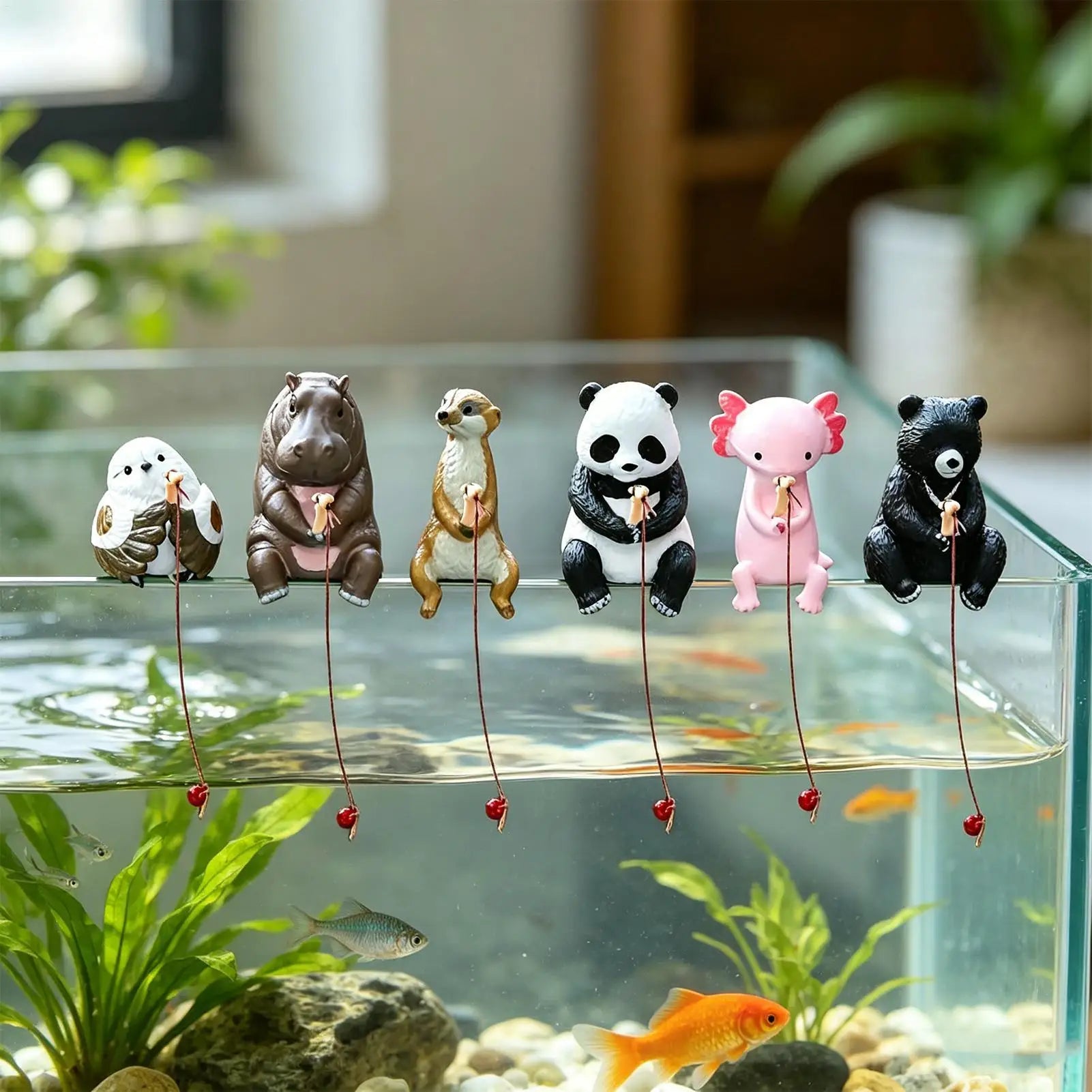 Aquarium Decor 6 Fishing Animal Pond Decoration Cute Betta Tank