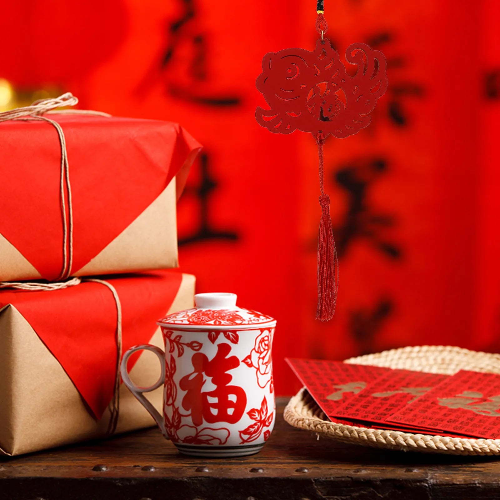 Traditional Chinese Spring Festival Hanging Decor Wooden Auspicious