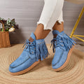 2025 New Women Ankle Boots Round Toe Snow Boots Ladies Retro Outdoor Casual Shoes Fringe Winter Comfortable Luxury Women Shoes Zpaxo Blue 36