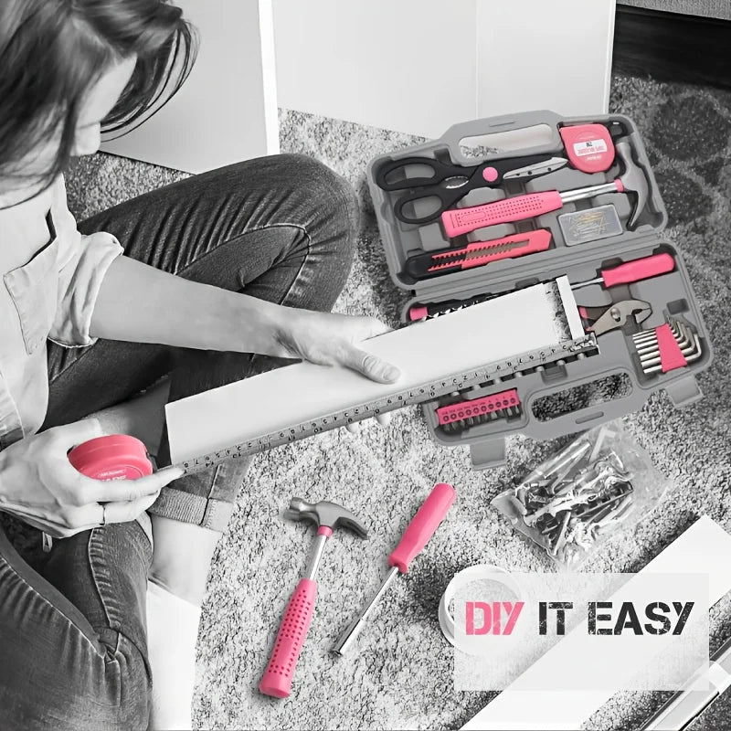 62pcs Toolbox with Hammer Pliers Wrenches Screws, Home Repair Kit, Portable Multi-Tool Set for Men Women,Father’s Day Halloween Zpaxo