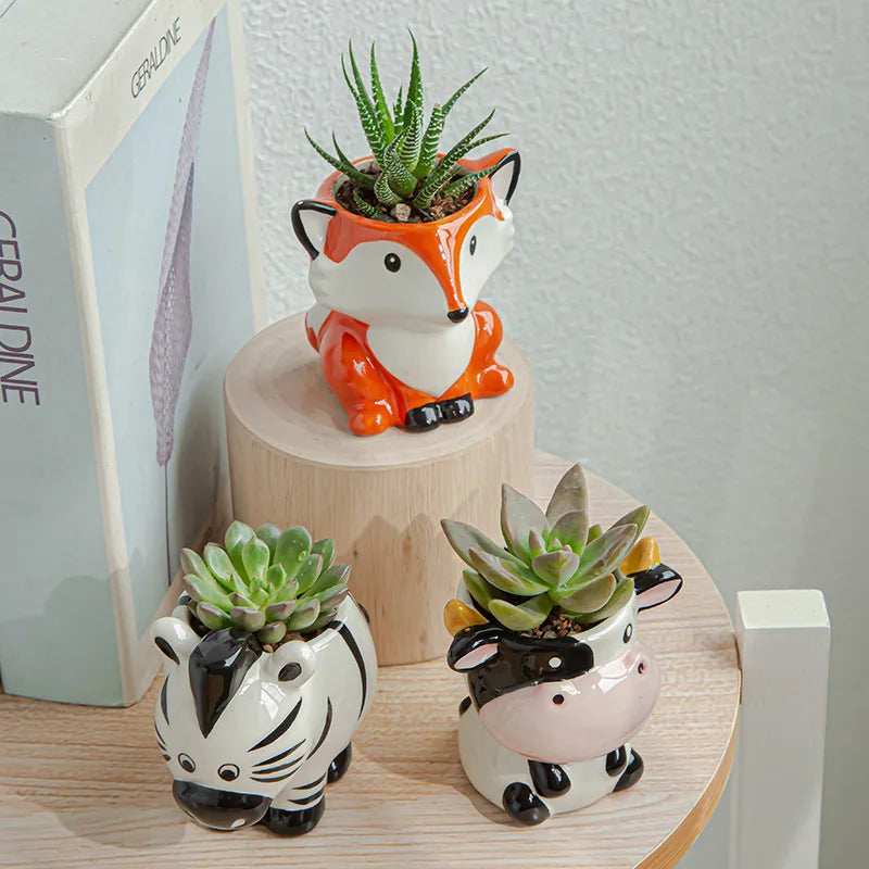 Mini Flower Pot Home Office Decoration Crafts Ceramic Cartoon Animal Flowerpot Decoration Planter Zpaxo