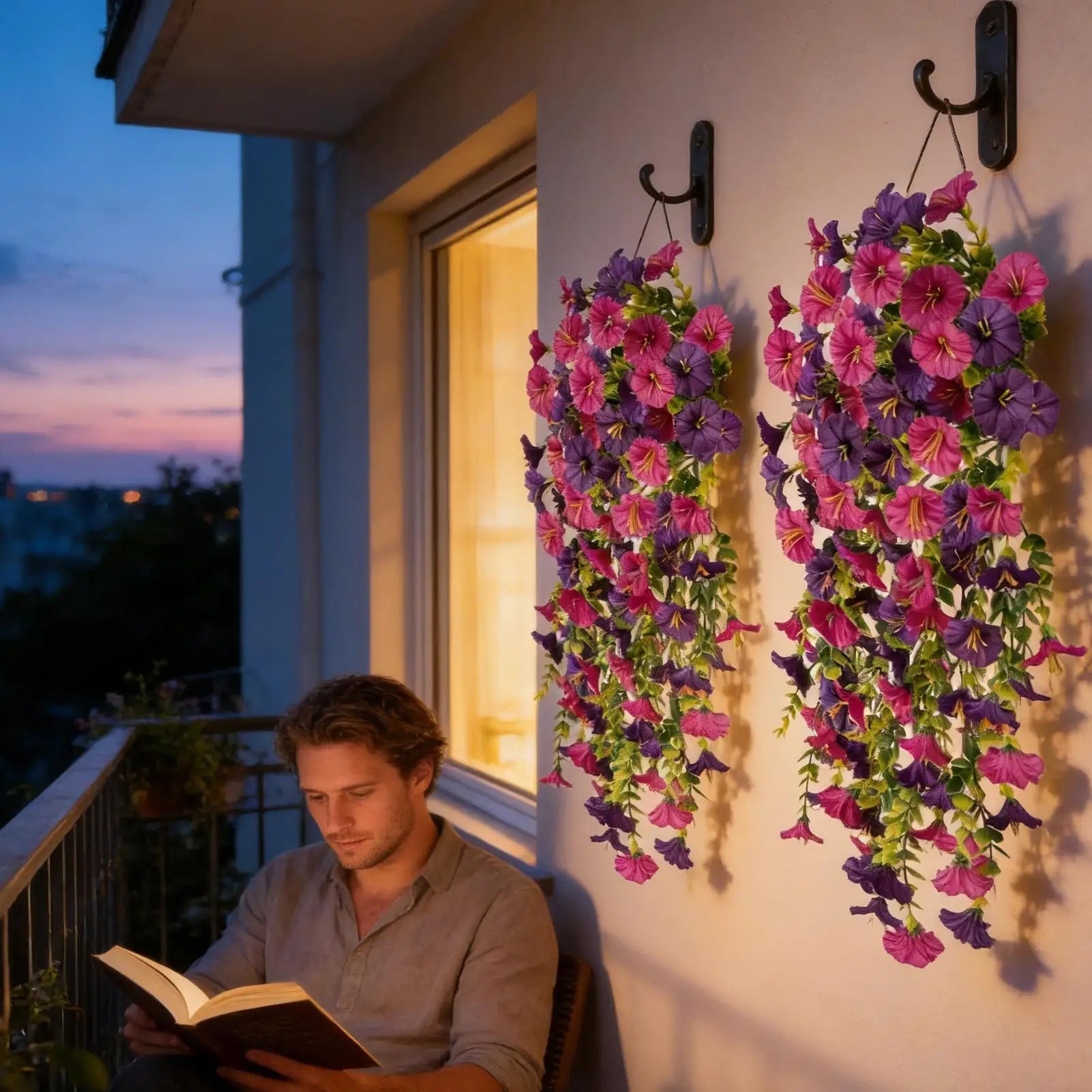 Fake Morning Glory 2 UV Resistant Hanging Vine Flowers Outdoor Garden