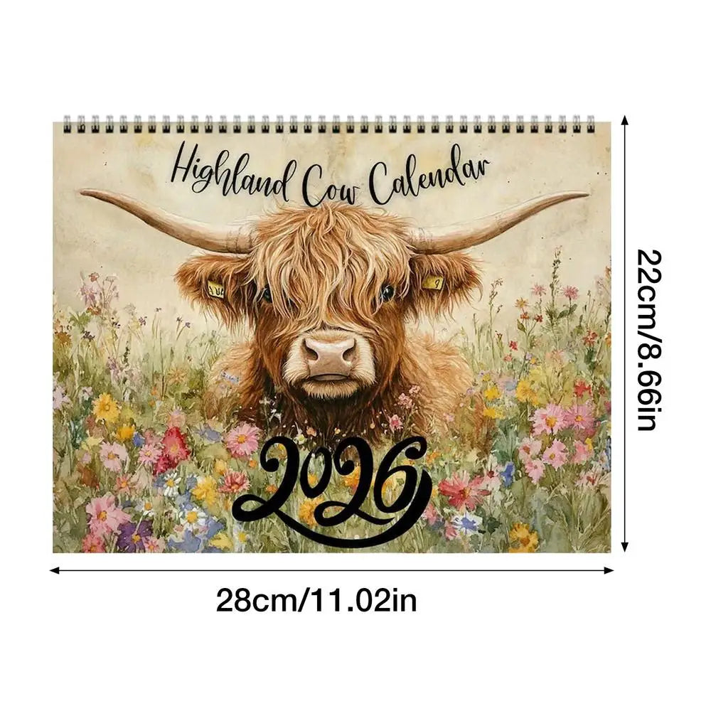 2026 Highland Cow Wall Calendar Funny Monthly Planner Home Office