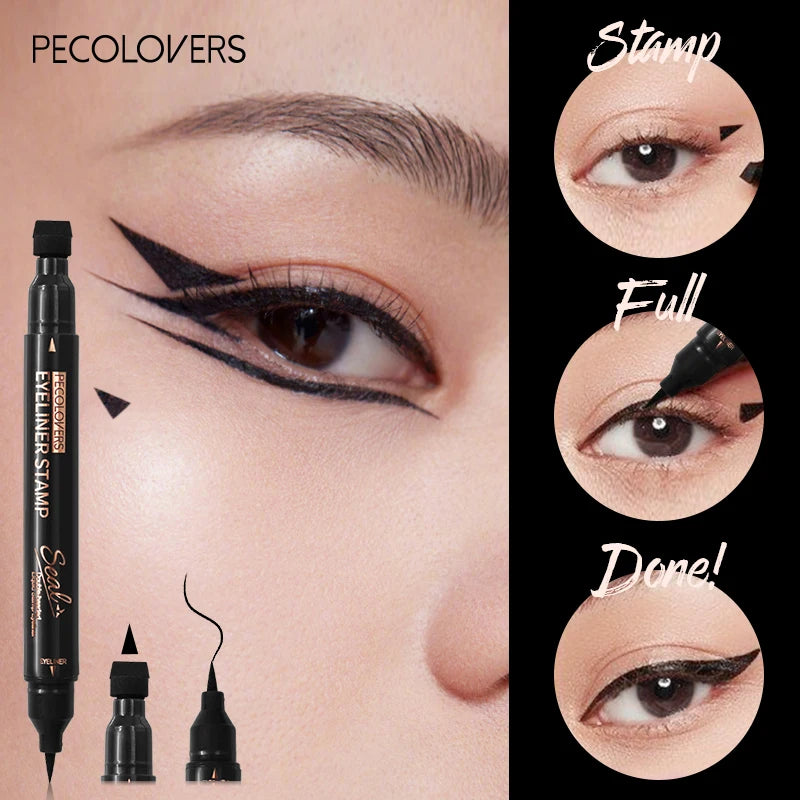 Waterproof Black Double Head Seal Eyeliner Liquid Pen Is Not Easy To Smudge Triangle Stamp Eyeliner Liquid Eye Liner Pencil Zpaxo