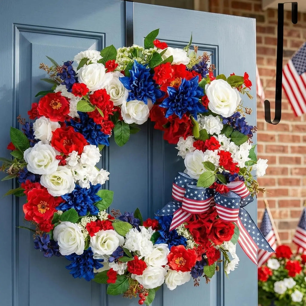 Patriotic Wreaths for Front Door Anniversary Decorations, Memorial Day Wreaths, Festival Celebration USA Flag Printed Wreath Zpaxo