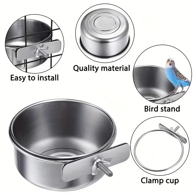 Stainless Steel Food Bowl Parrots Multi-use Hamster Water Dish Easy