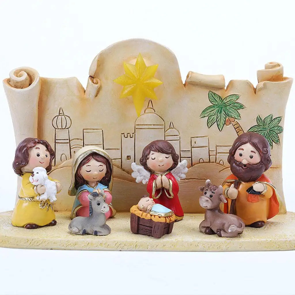 Holy Family Nativity Figurines Manger Miniatures Statue Table Baby Zpaxo