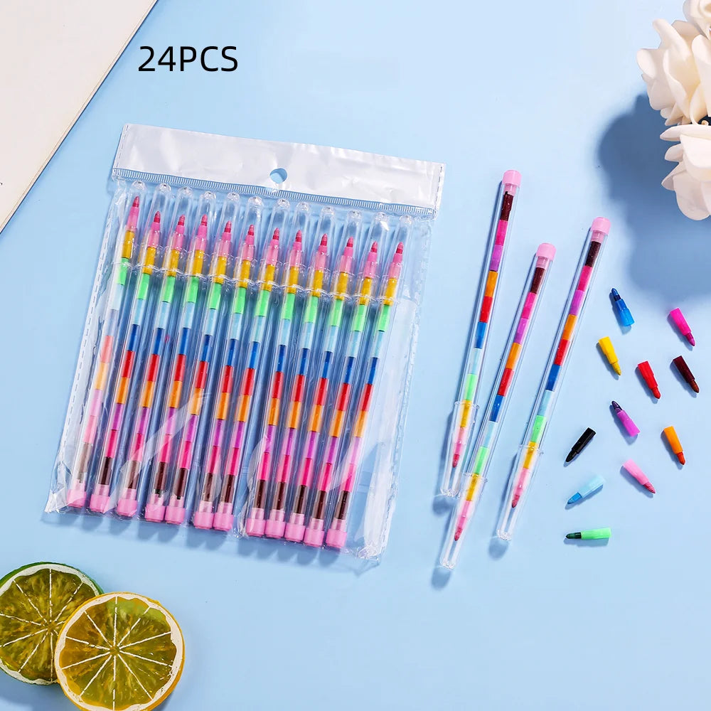 12- Stackable Colorful Painting Graffiti Crayons Kids Party Supplies