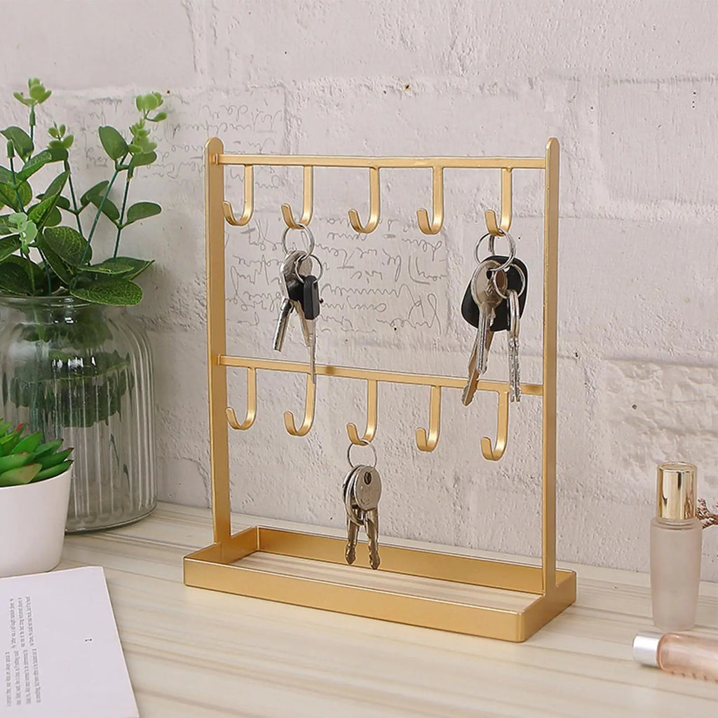 Key Ring Holder Metal Jewelry Organizer 10 Hooks Stand Entrance Front