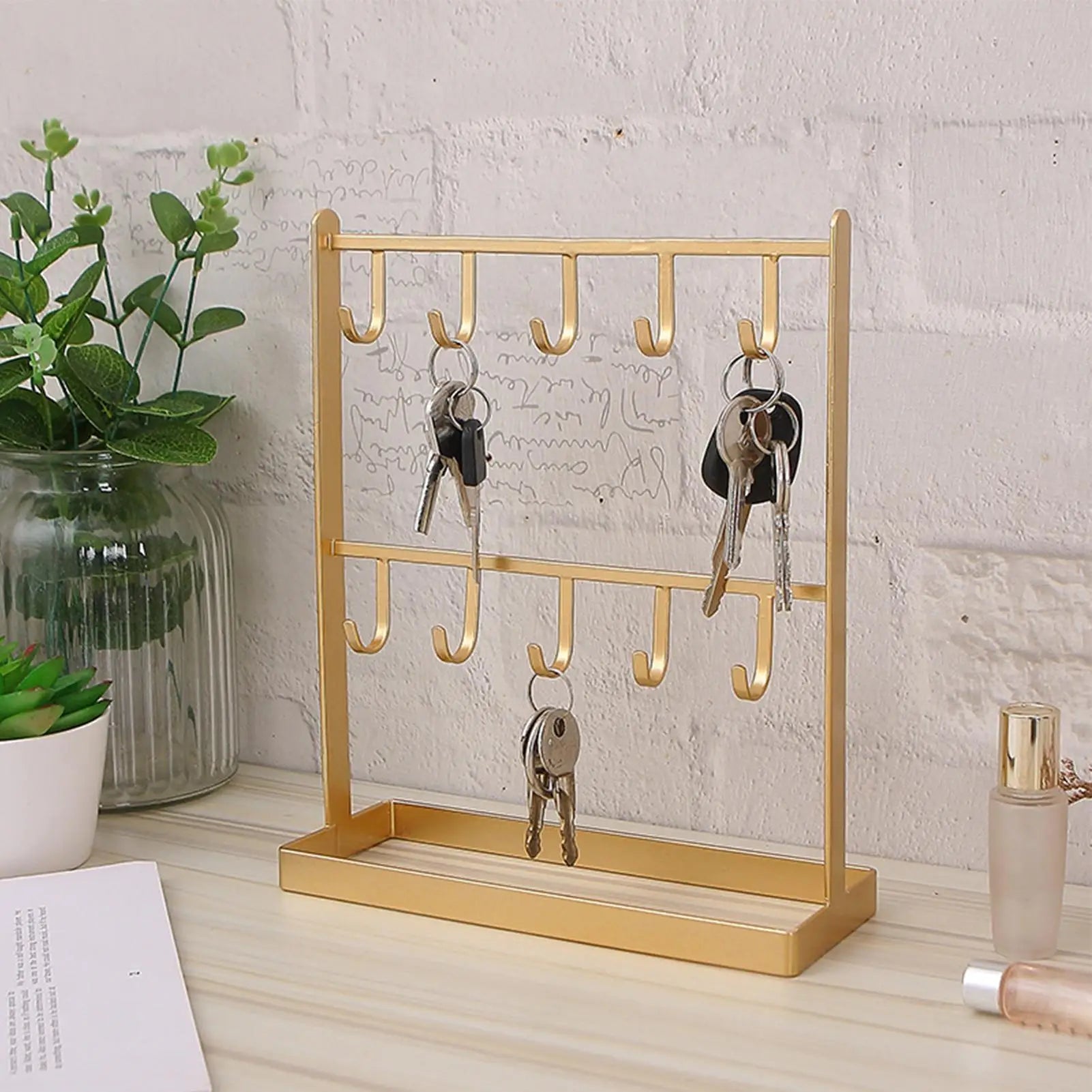 Key Ring Holder Metal Jewelry Organizer 10 Hooks Stand Entrance Front