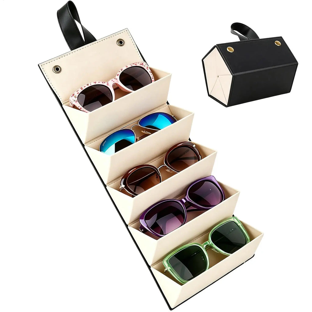 Sunglass Travel Case 5 Slots Portable Foldable Box Hangable