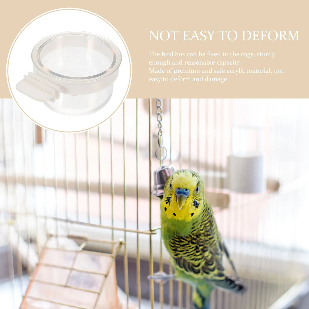 Transparent Acrylic Bird Food Box Hanging Parrot Cage Bowl