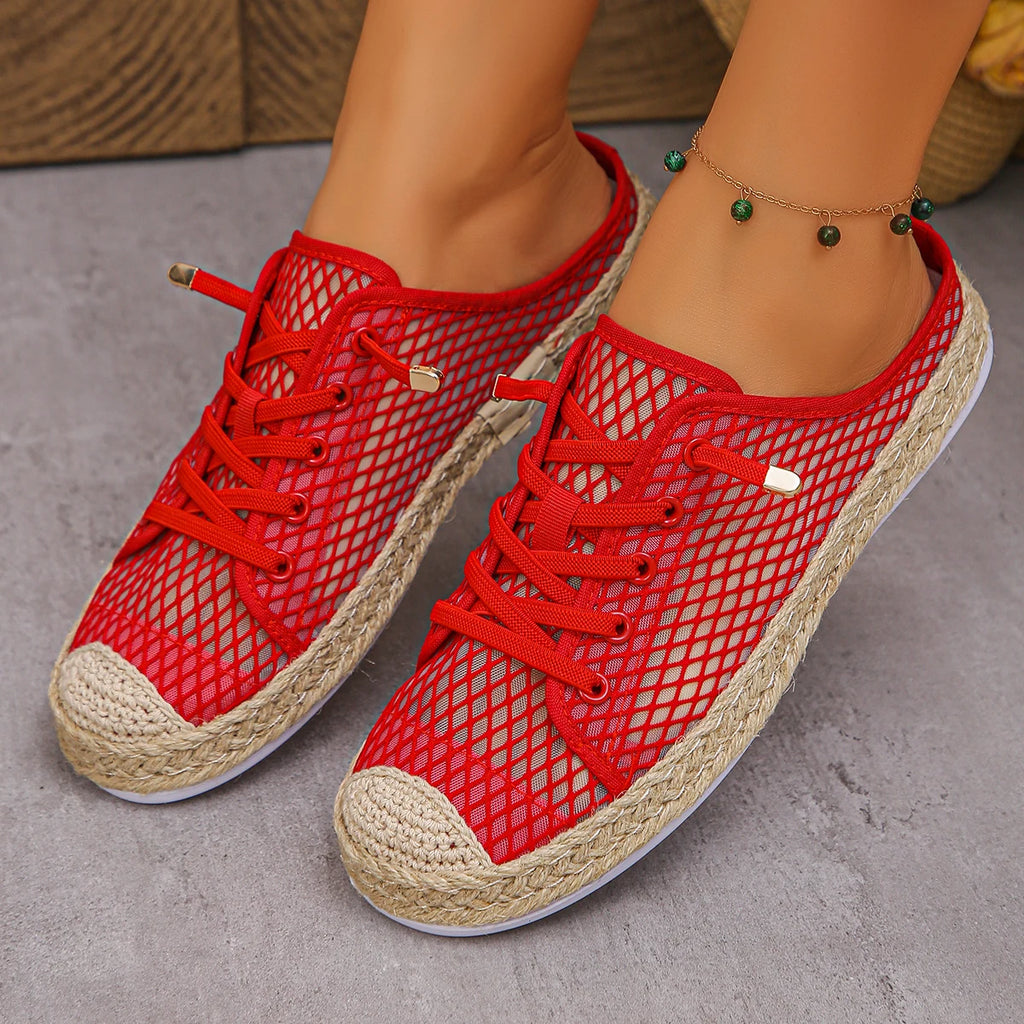 Women Flat Sandals Hollow Up Casual Shoes Women Fashion Mesh Breathable Shoes Woman Large Size Lace Up Sneakers Zapatos De Mujer Zpaxo