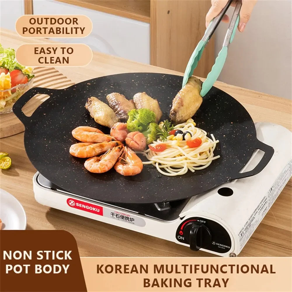 Korean Style Non-Stick round Grill Pan Maifan Stone Induction Gas Compatible Pork Belly Roaster Barbecue Tray Cooker Plate Zpaxo