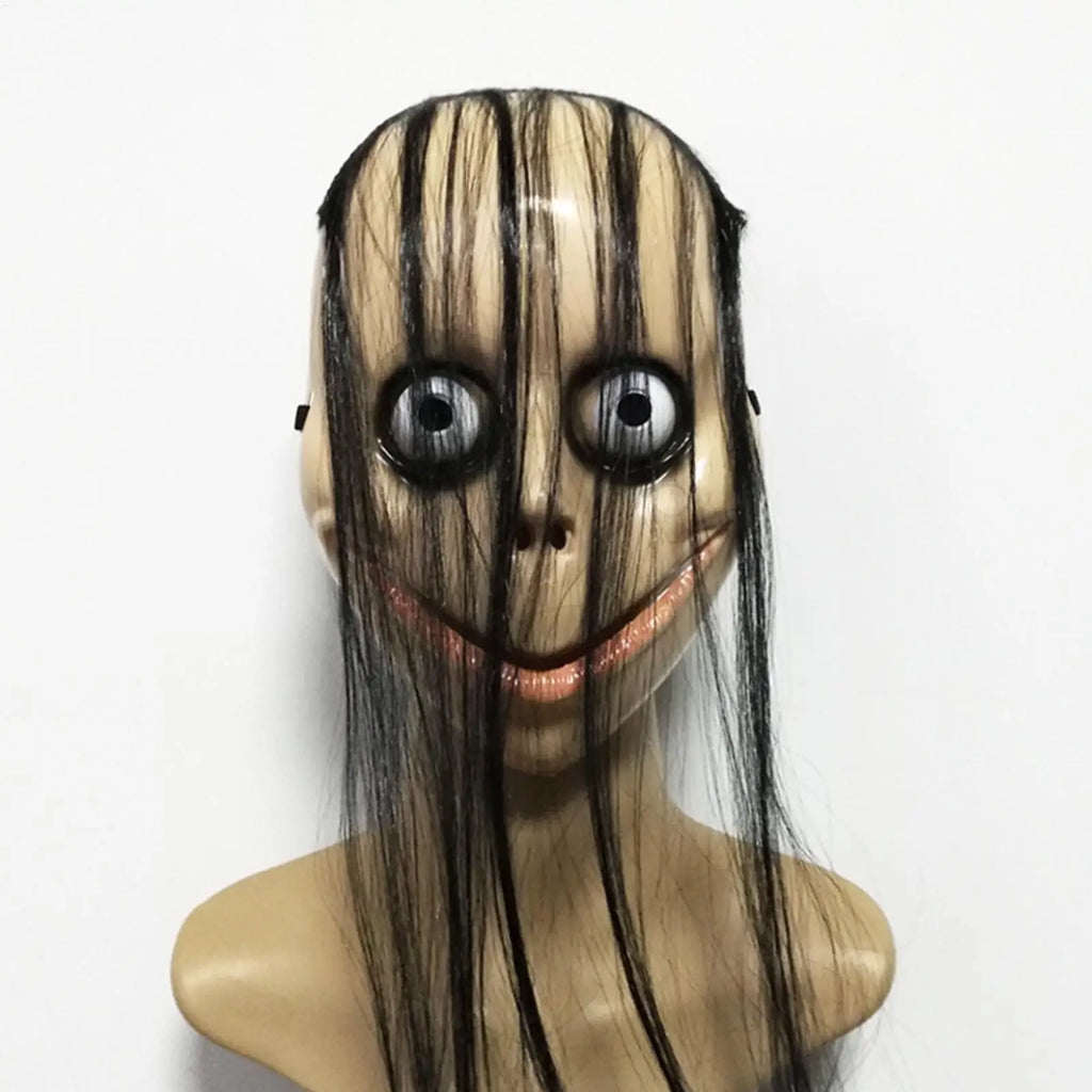 Scary Face Cover Halloween Costume Long Hair Mask V Shaped Mouth