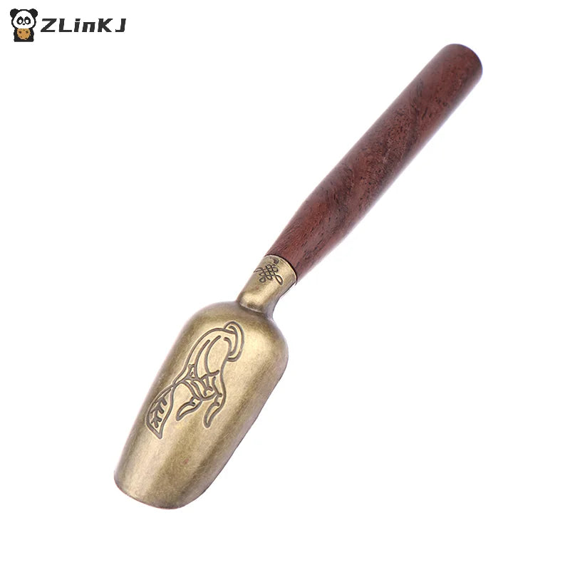▶1Pcs Wooden Handle Copper Tea Coffee Scoop Anti-Spill Tea Spoon Easy Clean Tableware Zpaxo