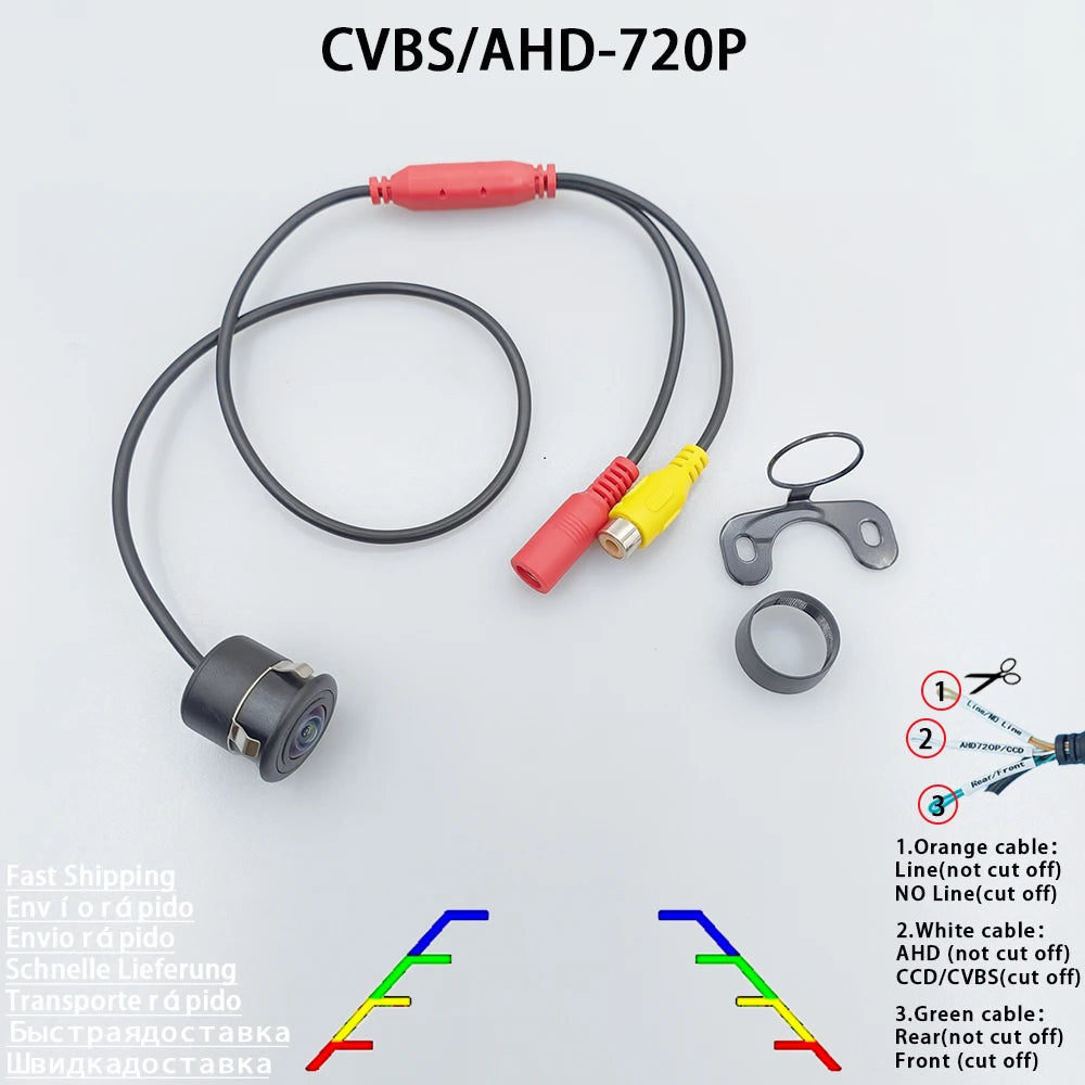 Car Front Rear View Reverse Camera Parking AHD 720P CVBS 170 Degree