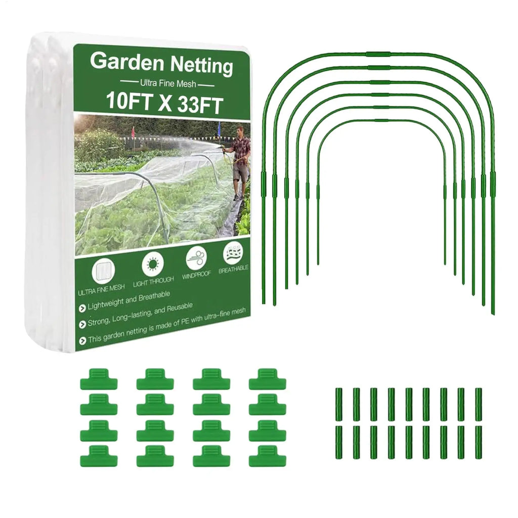 Garden Grow Tunnel Kit – Arch Hoops, PE Mesh Net & Clips Garden Tunnel Kit Zpaxo