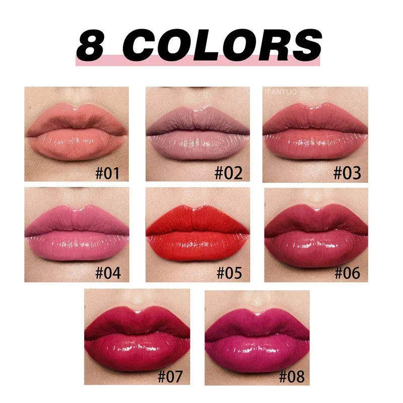8 Colors Silky Glossy Lipstick Long Lasting Waterproof Lip Gloss Sexy Red Lip Tint Non-Stick Cup Moisturizing Mirror Lip Balm Zpaxo