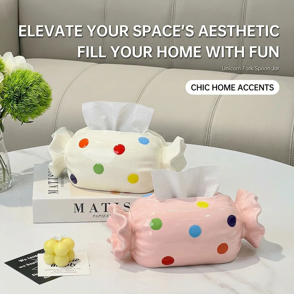 Ceramic Candy Tissue Box – Japanese Polka Dot Home Décor